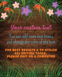 Custom Tropical Sign 16x20 Portrait (DrkBrnWd) design preview
