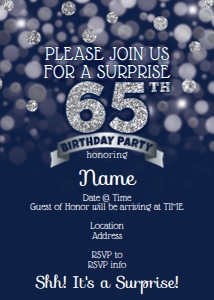 Surprise Birthday Invite (navy & silver) 5x7 design preview