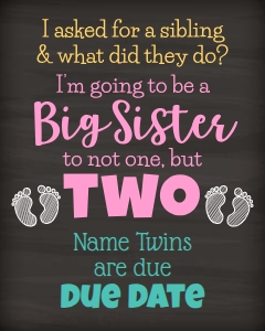 Big Sister to Twins (with name) 16x20 (chalk): Big Sister to Twins (with name) 16x20 (chalk)