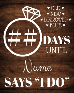 Bridal Shower Countdown inside Ring (name) 16x20 (DrkBrnWd) design preview