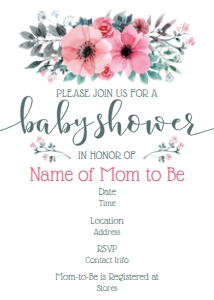 Baby Shower Invite 5x7 (teal & pink flowers): Baby Shower Invite 5x7 (teal & pink flowers)