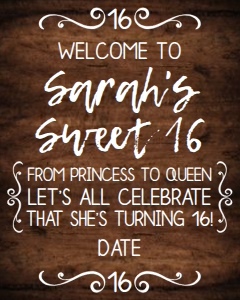 Sweet 16 Welcome (from princess to queen) 16x20 (DrkBrnwd) design preview