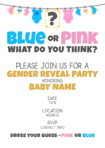 Gender Reveal Invite 5x7 (clothesline) design preview