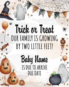 Halloween Pregnancy Announcement - Trick or Treat Feet 16x20 (watercolor style) design preview