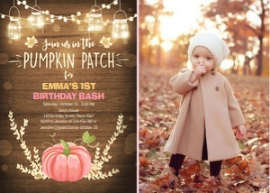 Birthday Invitation Pumpkin Patch Pink Photo design preview
