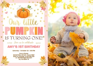 Pumpkin Birthday Pink Girl - With Photo design preview