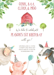 Birthday Invitation Farm Animals Boy design preview