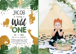 Birthday Invitation Safari Animals Wild One Boy Photo design preview