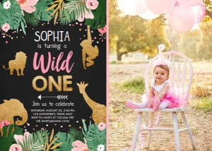 Birthday Invitation Wild One Girl Chalk Photo design preview