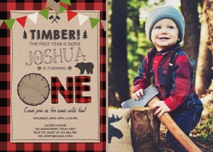 Birthday Invitation Lumberjack Buntings One - With Photo design preview