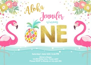 Birthday Invitation Flamingo Pineapple One design preview