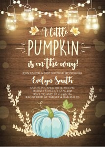 Baby Shower Invitation Little Pumpkin Rustic Blue design preview