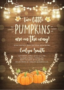 Baby Shower Invitation Little Pumpkin Rustic Twins design preview