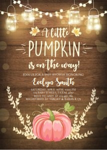 Baby Shower Invitation Little Pumpkin Rustic Pink design preview