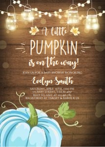 Baby Shower Invitation Little Pumpkin Rustic Blue 2 design preview