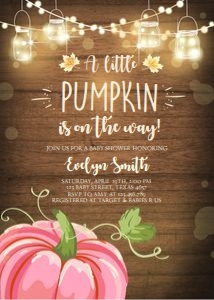 Baby Shower Invitation Little Pumpkin Rustic Pink 2 design preview