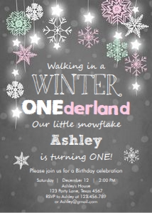 Birthday Invitation Winter Onederland Stars girl design preview