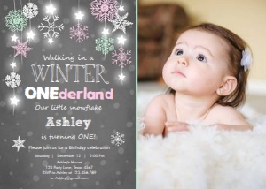 Birthday Invitation Winter Onederland Stars girl - With photo design preview