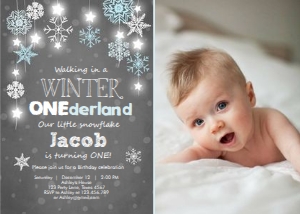 Birthday Invitation Winter Onederland Stars Boy - With Photo design preview