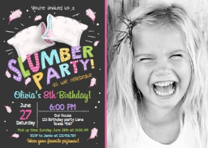 Birthday Invitation Slumber Party Chalk with photo design preview