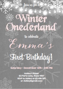 Birthday Invitation Winter Onederland Girl design preview