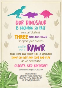 Dinosaur Birthday Invitation Girl design preview