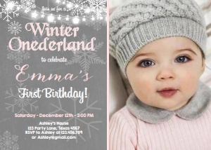 Birthday Invitation Winter Onederland Girl - With Photo design preview