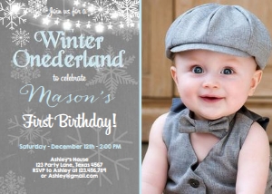 Birthday Invitation Winter Onederland Boy - With Photo design preview