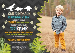 Dinosaur Birthday Invitation Chalk with photo design preview