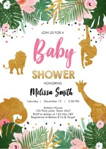 Baby Shower Invitation Safari Animals Girl design preview