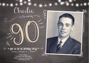 Birthday Invitation Adult 90 - With Photo design preview