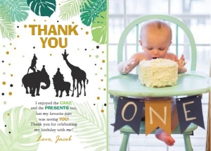 Thank You Card Safari Animals Black Leaves Photo design preview