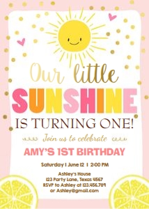 Birthday Invitation Sunshine Pink Lemons design preview