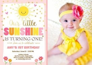Birthday Invitation Sunshine Pink Flowers - With Photo design preview