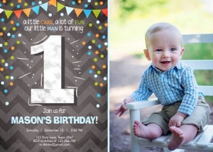 Birthday Invitation Boy One Mulitcolor - With Photo design preview