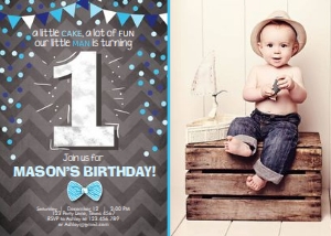 Birthday Invitation Boy One Blue - With Photo design preview