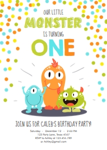 Birthday Invitation Little Monster White design preview