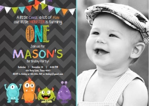Birthday Invitation Monsters Chalk - With Photo design preview