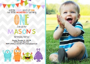 Birthday Invitation Monster White - With Photo design preview