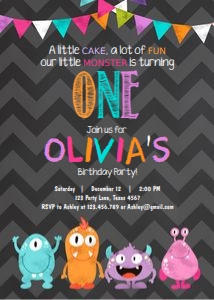 Birthday Invitation Monster Chevron Chalk Girl design preview