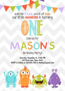 Birthday Invitation Monster White Chevron design preview