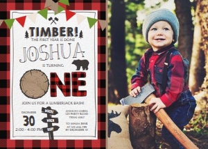 Birthday Invitation Lumberjack Banners One White - With Photo design preview