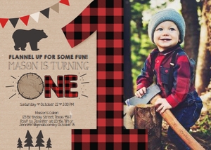 Birthday Invitation Lumberjack One Photo design preview