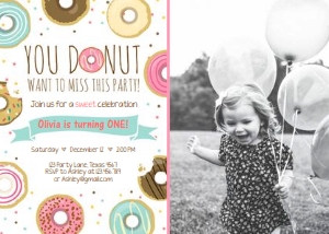 Birthday Invitation Donut Want to Miss Pink Photo design preview