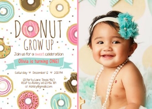 Birthday Invitation Donut Grow Up - With Photo design preview