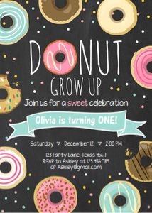 Birthday Invitation Donut Grow Up Chalk design preview