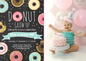 Birthday Invitation Donut Grow Up Chalk - With Photo design preview