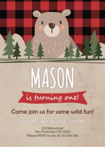 Birthday Invitation Lumberjack Bear design preview