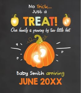 Pregnancy Announcement Pumpkin Halloween Wine Bottle Label design preview