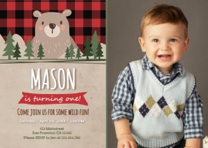 Birthday Invitation Lumberjack Bear with photo design preview